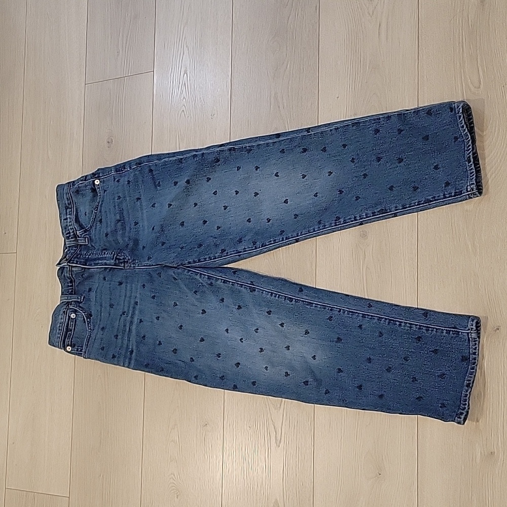 Madewell Dark Blue Straight Leg Jeans with Heart Print